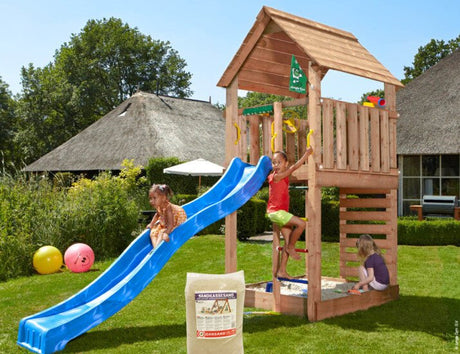 Leikkitorni Jungle Gym Cabin 2.1 ja liukumäki ja 120 kg hiekkaa - KarelianStore