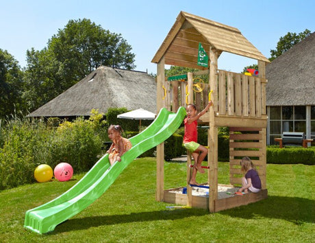 Leikkitorni Jungle Gym Cabin 2.1 ja vihreä liukumäki - KarelianStore