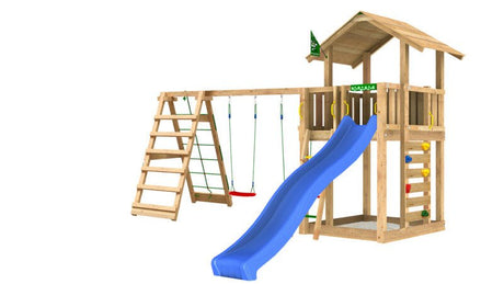 Leikkitorni Jungle Gym Chalet 2.1 ja 2 - Climb Module 220 ja sininen liukumäki - KarelianStore
