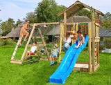 Leikkitorni Jungle Gym Chalet 2.1 ja 2 - Climb Module 220 ja sininen liukumäki - KarelianStore