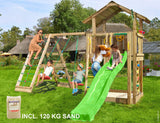 Leikkitorni Jungle Gym Chalet 2.1 ja 2 - Climb Module 220, vihreä liukumäki ja 120 kg hiekkaa - KarelianStore