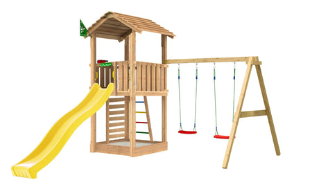 Leikkitorni Jungle Gym Cottage 2.1, 2 - Swing Module 220 ja vihreä liukumäki - KarelianStore