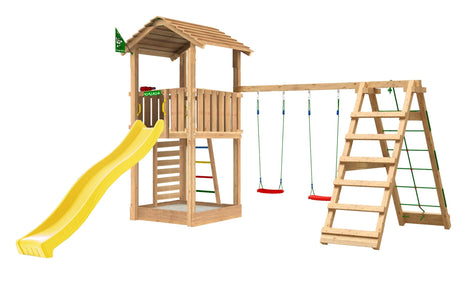 Leikkitorni Jungle Gym Cottage 2.1 ja 2 - Climb Module 220 ja keltainen liukumäki - KarelianStore