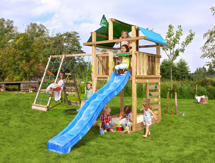 Leikkitorni Jungle Gym Fort 2.1 ja Climb Module sekä sininen liukumäki - KarelianStore