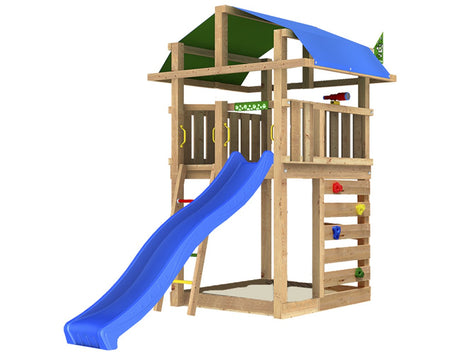 Leikkitorni Jungle Gym Fort 2.1 ja sininen liukumäki - KarelianStore