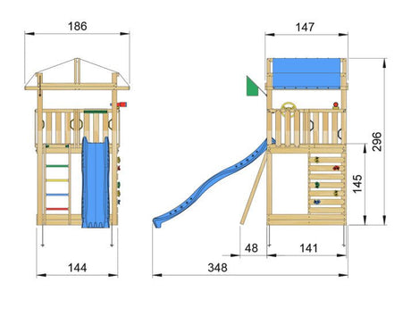 Leikkitorni Jungle Gym Fort 2.1 ja sininen liukumäki - KarelianStore