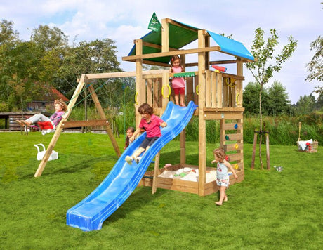 Leikkitorni Jungle Gym Fort 2.1 ja Swing Module sekä sininen liukumäki - KarelianStore