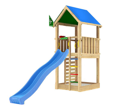 Leikkitorni Jungle Gym Lodge 2.1 ja sininen liukumäki - KarelianStore