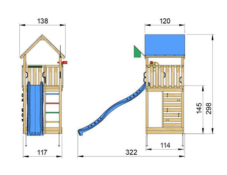 Leikkitorni Jungle Gym Lodge 2.1 ja sininen liukumäki - KarelianStore
