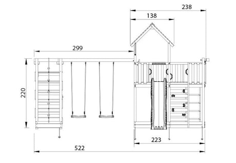 Leikkitorni Jungle Gym Mansion 2.1 ja 2 - Climb Module 220, vihreä liukumäki ja 120 kg hiekkaa - KarelianStore