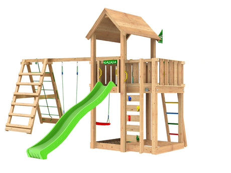 Leikkitorni Jungle Gym Mansion 2.1 ja 2 - Climb Module 220, vihreä liukumäki ja 120 kg hiekkaa - KarelianStore