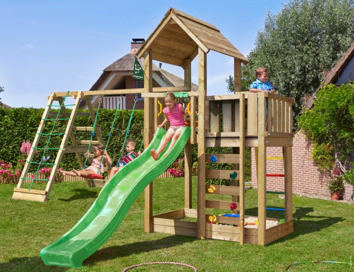 Leikkitorni Jungle Gym Mansion 2.1 ja 2 - Climb Module 220, vihreä liukumäki ja 120 kg hiekkaa - KarelianStore