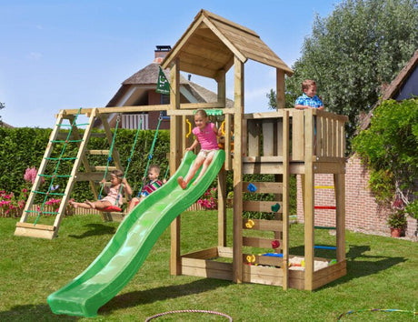 Leikkitorni Jungle Gym Mansion 2.1 ja 2 - Climb Module 220, vihreä liukumäki ja 120 kg hiekkaa - KarelianStore