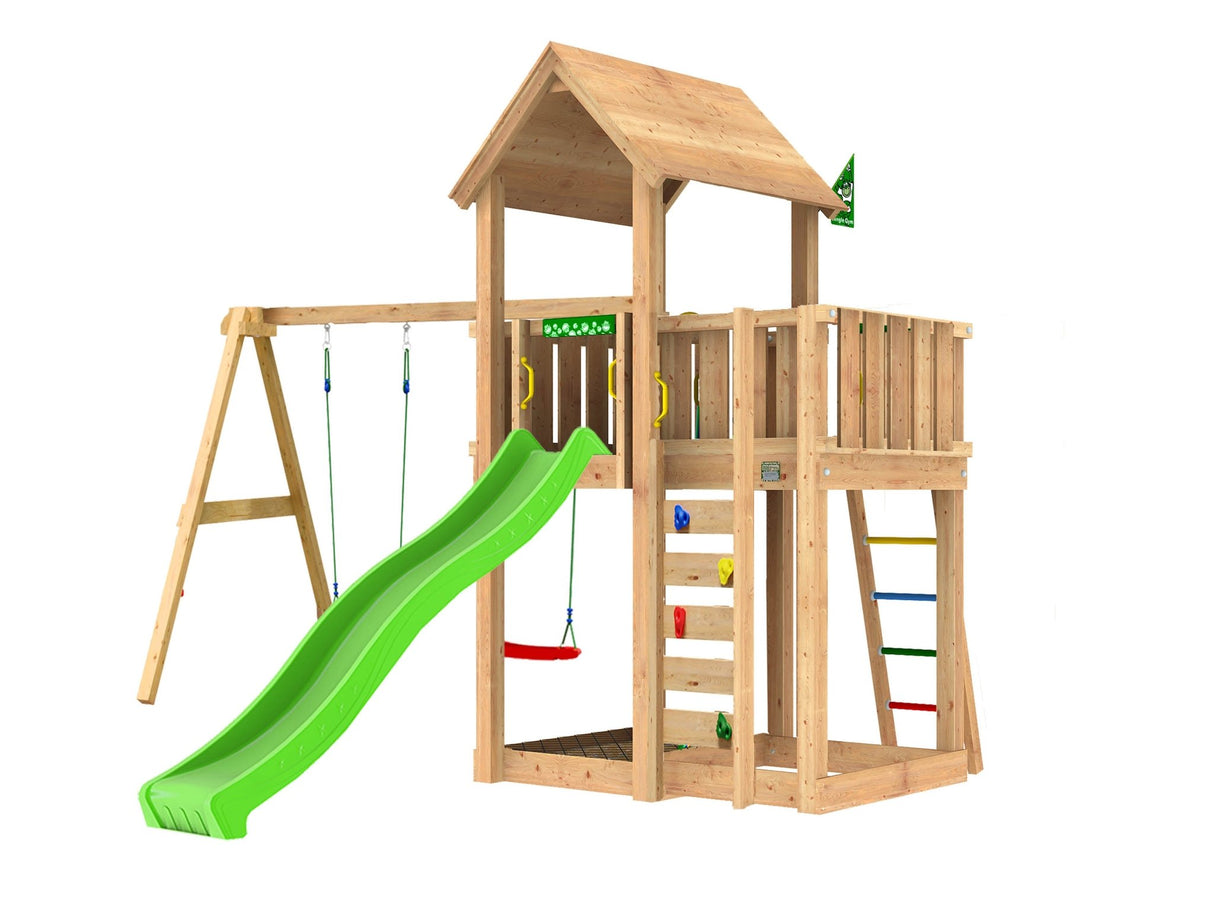Leikkitorni Jungle Gym Mansion 2.1 ja 2 - Swing Module 220, vihreä liukumäki ja 120 kg hiekkaa - KarelianStore