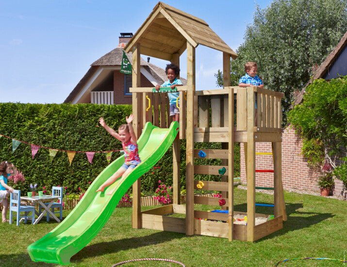 Leikkitorni Jungle Gym Mansion 2.1 ja vihreä liukumäki - KarelianStore