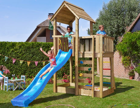 Leikkitorni Jungle Gym Mansion 2.1, sininen liukumäki ja 120 kg hiekkaa - KarelianStore