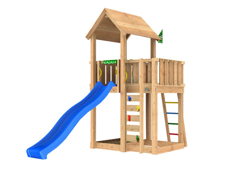 Leikkitorni Jungle Gym Mansion 2.1, sininen liukumäki ja 120 kg hiekkaa - KarelianStore