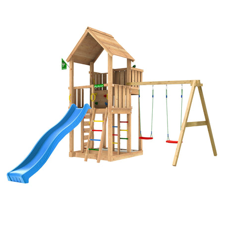 Leikkitorni Jungle Gym Palace 2.1, 2 - Swing Module 220, sininen liukumäki ja 120 kg hiekkaa - KarelianStore