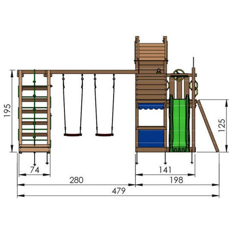 Leikkitorni Jungle Gym Resort, 2 - Climb Module 200 ja punainen liukumäki - KarelianStore