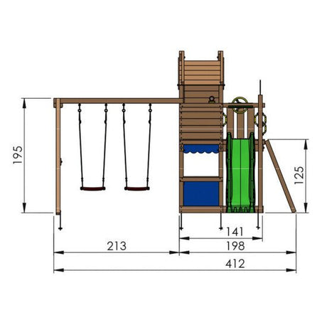 Leikkitorni Jungle Gym Resort, 2 - Swing Module 200 ja punainen liukumäki - KarelianStore