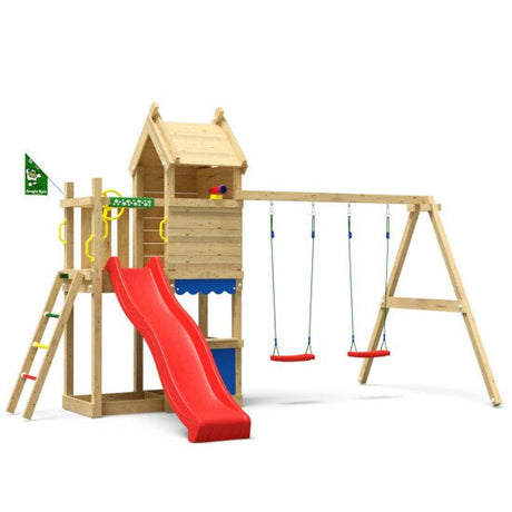 Leikkitorni Jungle Gym Resort, 2 - Swing Module 200 ja punainen liukumäki - KarelianStore