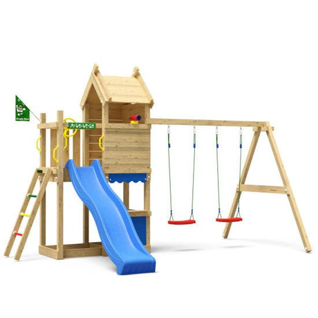 Leikkitorni Jungle Gym Resort, 2 - Swing Module 200 ja sininen liukumäki - KarelianStore