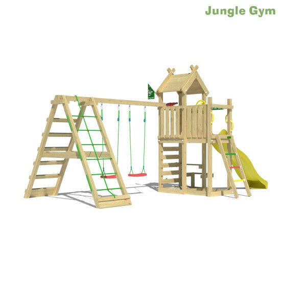 Leikkitorni Jungle Gym Teepee, 2 - Climb Module 200 ja keltainen liukumäki - KarelianStore