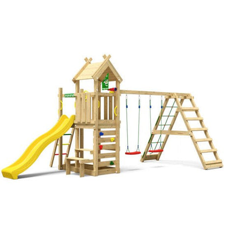 Leikkitorni Jungle Gym Teepee, 2 - Climb Module 200 ja keltainen liukumäki - KarelianStore