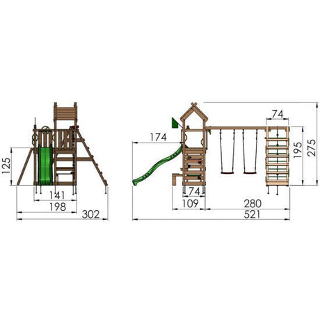 Leikkitorni Jungle Gym Teepee, 2 - Climb Module 200 ja keltainen liukumäki - KarelianStore
