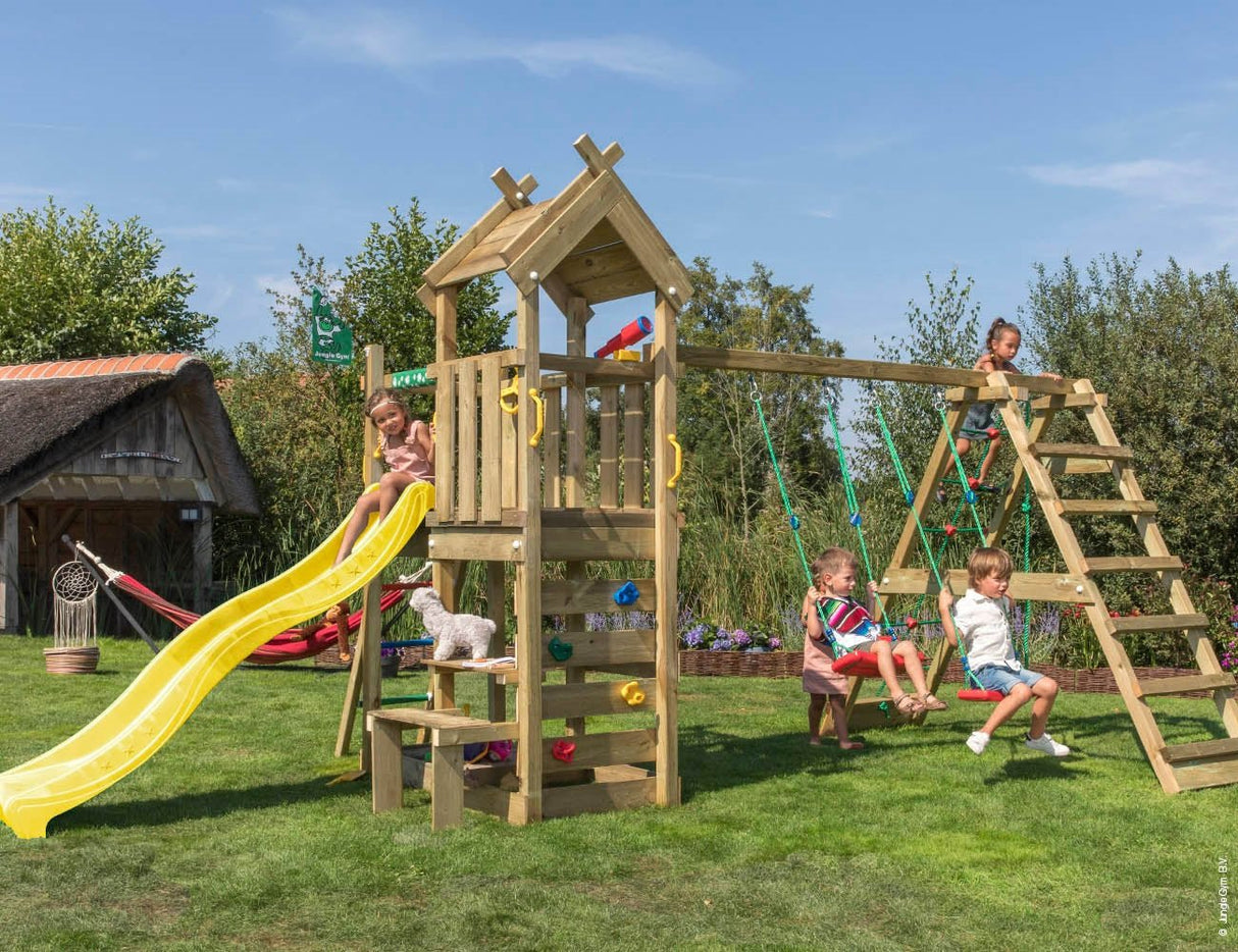 Leikkitorni Jungle Gym Teepee, 2 - Climb Module 200 ja keltainen liukumäki - KarelianStore