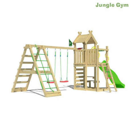 Leikkitorni Jungle Gym Teepee, 2 - Climb Module 200 ja vihreä liukumäki - KarelianStore