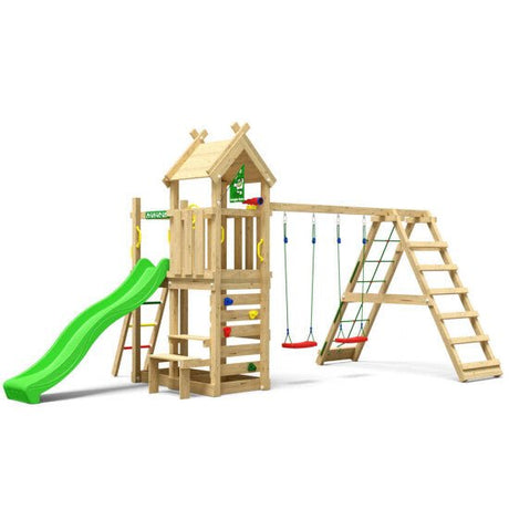 Leikkitorni Jungle Gym Teepee, 2 - Climb Module 200 ja vihreä liukumäki - KarelianStore
