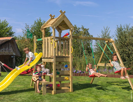 Leikkitorni Jungle Gym Teepee, 2 - Swing Module 200 ja keltainen liukumäki - KarelianStore