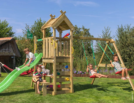 Leikkitorni Jungle Gym Teepee, 2 - Swing Module 200 ja vihreä liukumäki - KarelianStore