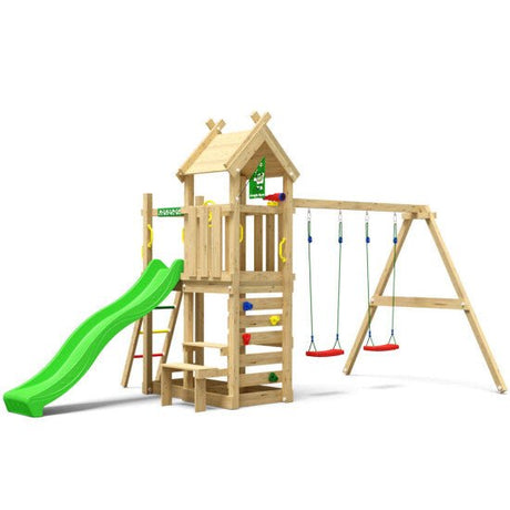Leikkitorni Jungle Gym Teepee, 2 - Swing Module 200 ja vihreä liukumäki - KarelianStore