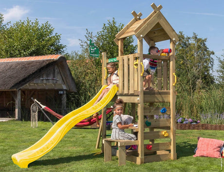 Leikkitorni Jungle Gym Teepee, keltainen liukumäki - KarelianStore