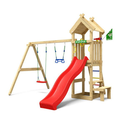 Leikkitorni Jungle Gym Totem, 2 - Swing Module 200 ja punainen liukumäki - KarelianStore