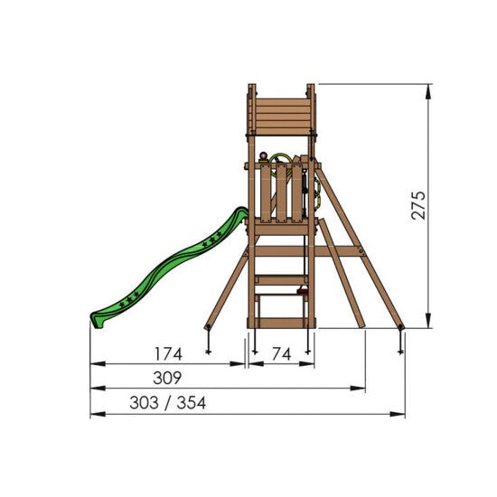 Leikkitorni Jungle Gym Totem, 2 - Swing Module 200 ja punainen liukumäki - KarelianStore