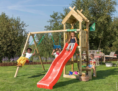 Leikkitorni Jungle Gym Totem, 2 - Swing Module 200 ja punainen liukumäki - KarelianStore