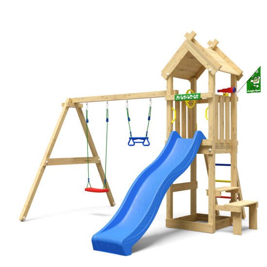 Leikkitorni Jungle Gym Totem, 2 - Swing Module 200 ja sininen liukumäki - KarelianStore