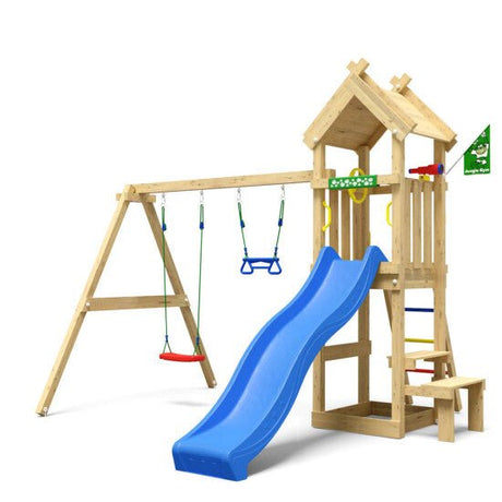 Leikkitorni Jungle Gym Totem, 2 - Swing Module 200 ja sininen liukumäki - KarelianStore