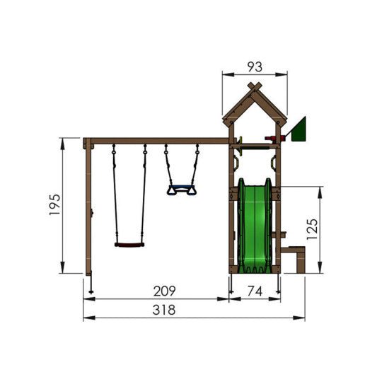 Leikkitorni Jungle Gym Totem, 2 - Swing Module 200 ja sininen liukumäki - KarelianStore