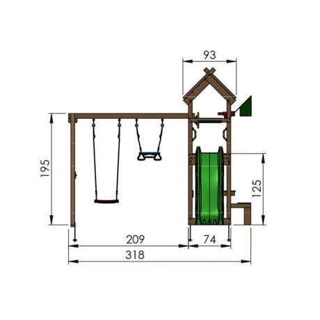 Leikkitorni Jungle Gym Totem, 2 - Swing Module 200 ja sininen liukumäki - KarelianStore