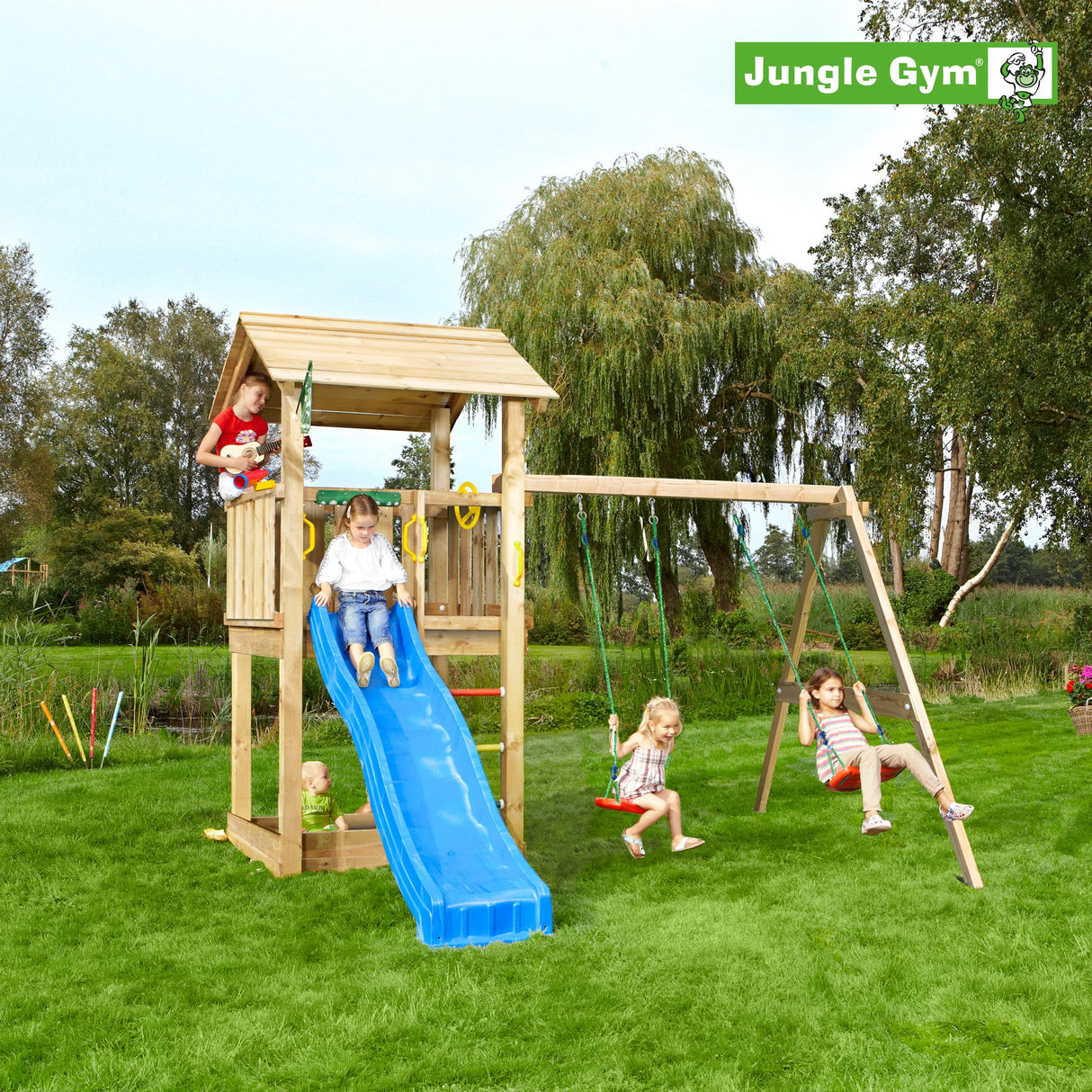 Leikkitornikokonaisuus Jungle Gym Casa 2.1 ja 2 - Swing Module 220 ja sininen liukumäki - KarelianStore