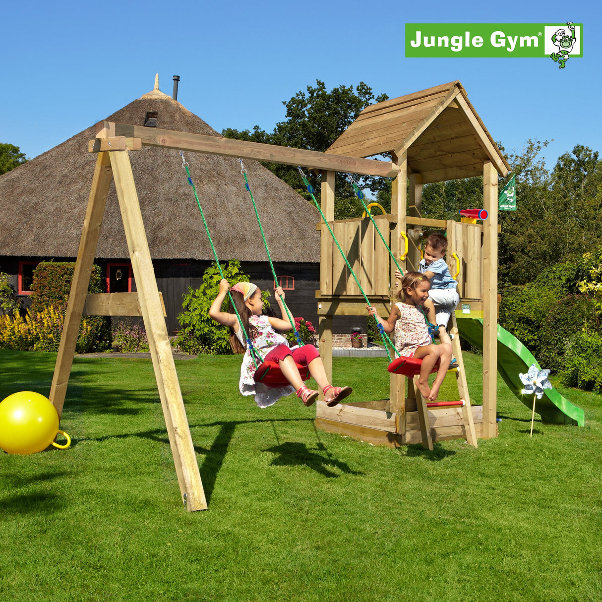 Leikkitornikokonaisuus Jungle Gym Club 2.1 ja 2 - Swing Module 220 ja vihreä liukumäki - KarelianStore