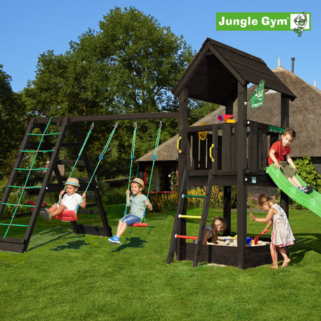 Leikkitornikokonaisuus Jungle Gym Club 2.1, mustaksi petsattu, ja 2 - Climb Module 220 ilman liukumäkeä - KarelianStore