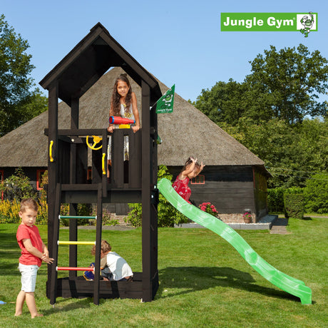 Leikkitornikokonaisuus Jungle Gym Club 2.1, mustaksi petsattu, vihreä liukumäen - KarelianStore