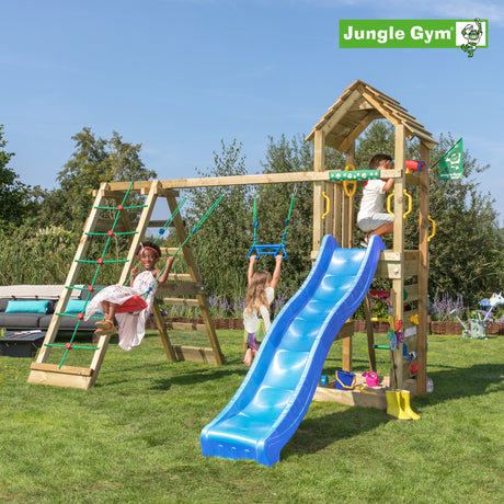 Leikkitornikokonaisuus Jungle Gym Cocoon 2 - Climb Module 200 ja sininen liukumäki - KarelianStore