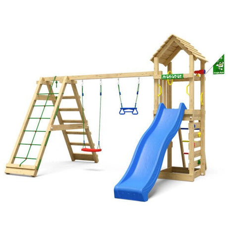 Leikkitornikokonaisuus Jungle Gym Cocoon 2 - Climb Module 200 ja sininen liukumäki - KarelianStore
