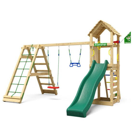 Leikkitornikokonaisuus Jungle Gym Cocoon 2 - Climb Module 200 ja tummanvihreä liukumäki - KarelianStore